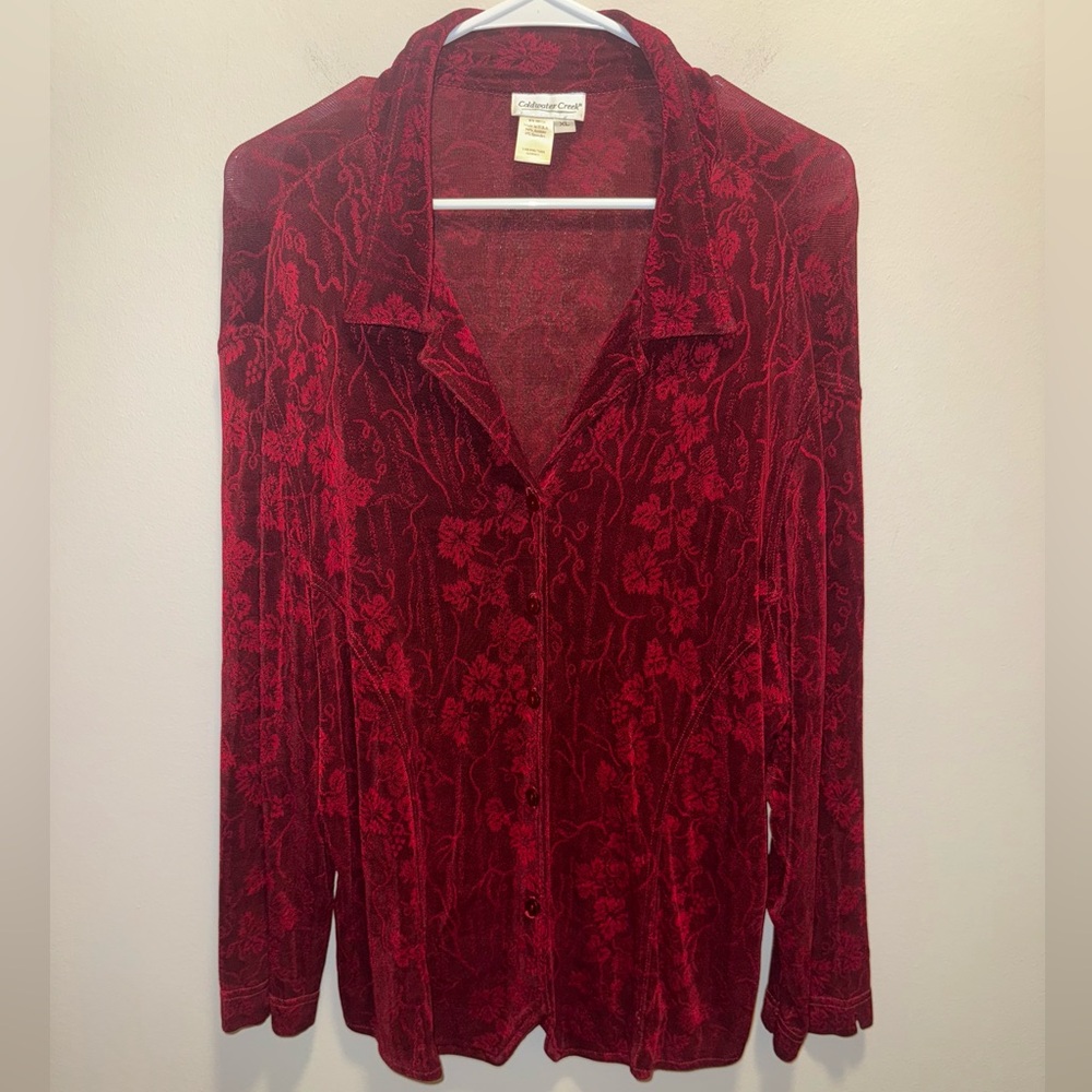 Coldwater Creek Red Floral Button Down Shirt